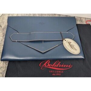 Boldrini Selleria Leather Flap Closure Slim Clutch Marine Navy Blue